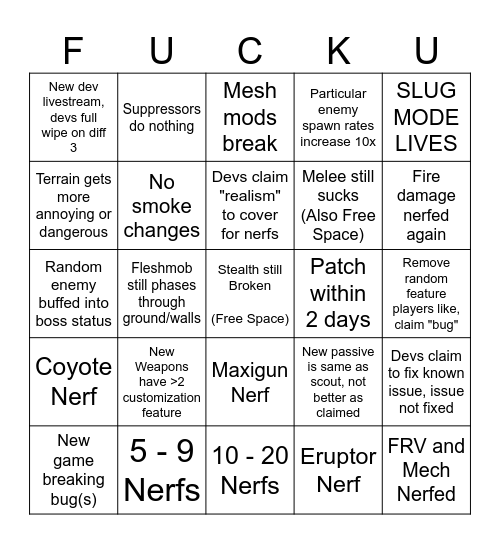 Redacted Regiment Bingo Card