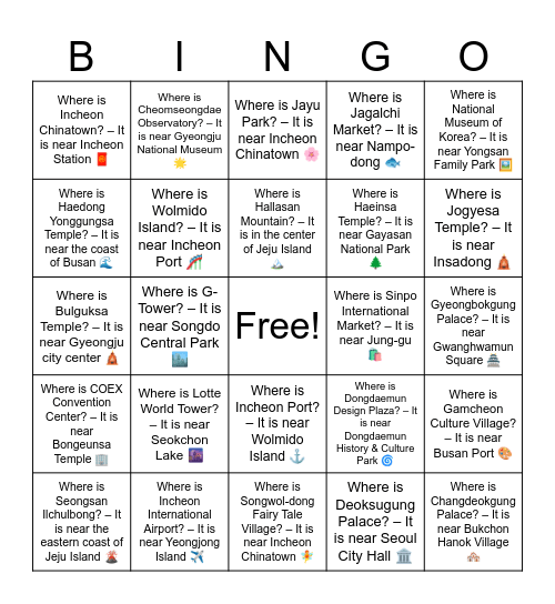 B10 L2 Where is Jagalchi Market? – It is near Nampo-dong 🐟 Bingo Card