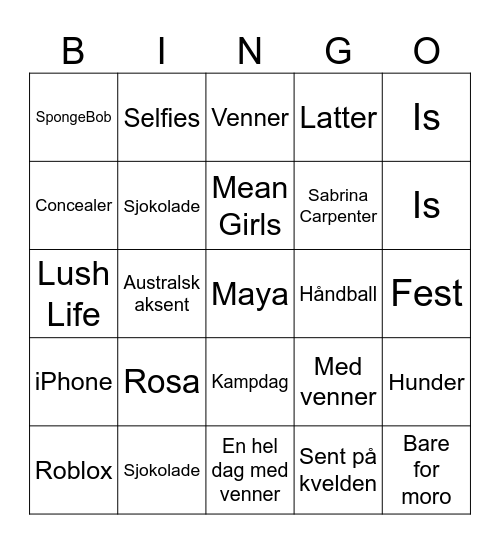 Maya Bingo Card