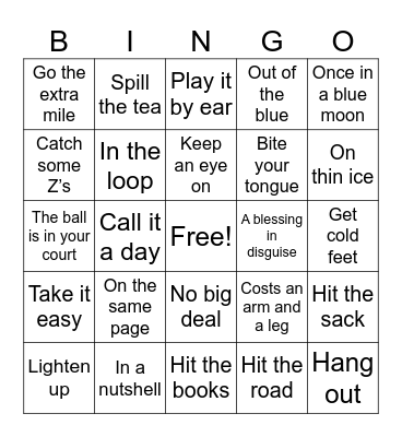 IYES IDIOMS Bingo Card