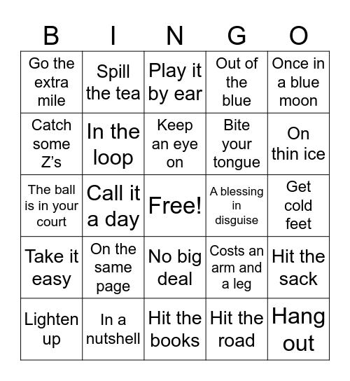 IYES IDIOMS Bingo Card