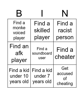 Gorilla Tag bingo Card