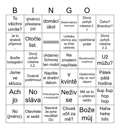 Černá Bingo Card