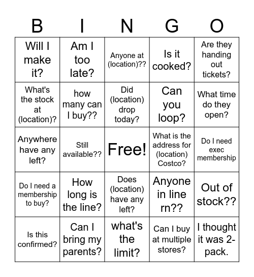Untitled Bingo Card
