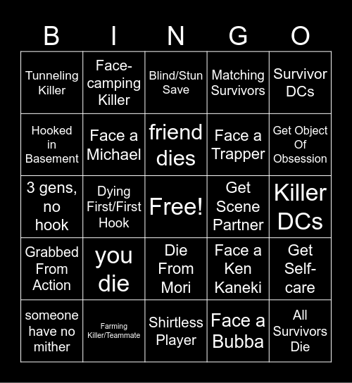 DBD Bingo Card