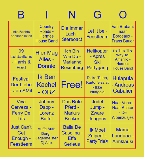 Aprés Ski 2026 Bingo Card