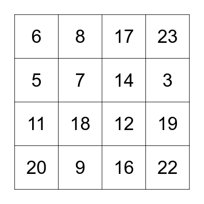 Раунд 1 Bingo Card