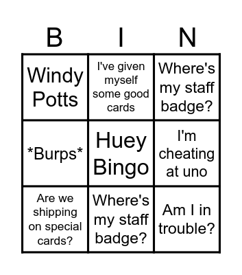 Huey Bingo Card