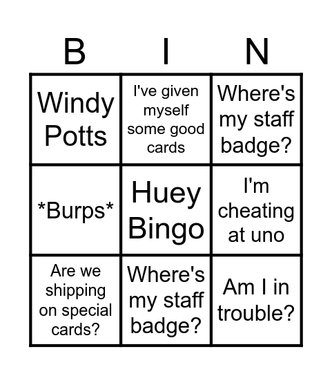 Huey Bingo Card
