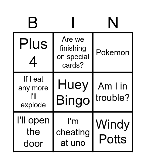 Huey Bingo Card