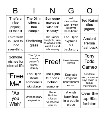 Wishmaster 1997 Bingo Card