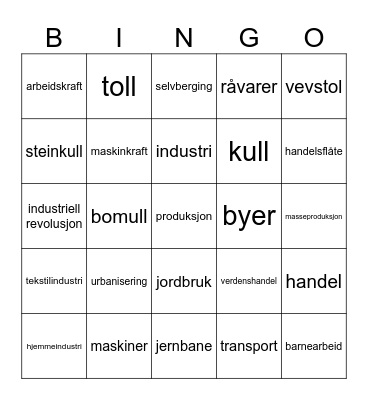 Den industrielle   revolusjon Bingo Card