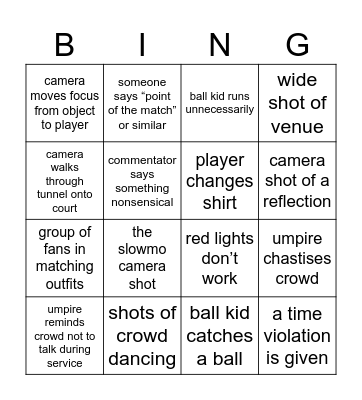 Australian Open Bingo Card