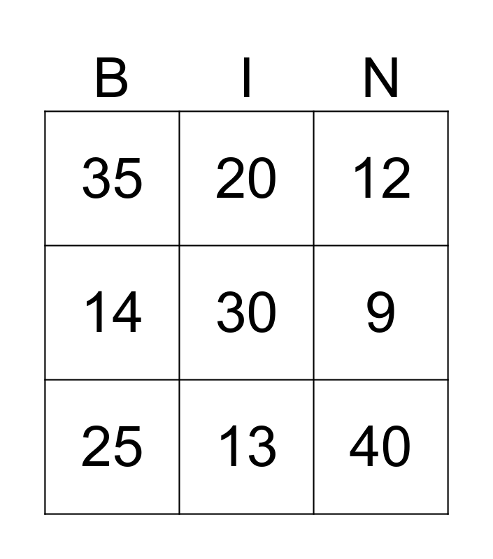 Card 8 Bingo Card