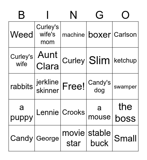 Of Mice and Men Bingo Card