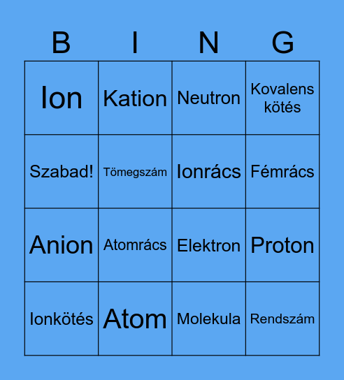Kémia 7.évfolyam Bingo Card