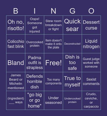 Top Chef All seasons Bingo Card
