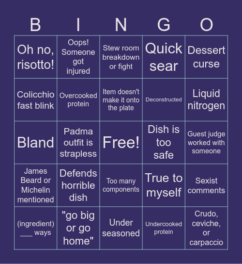 Top Chef All seasons Bingo Card