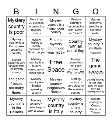 Globle Bingo Card