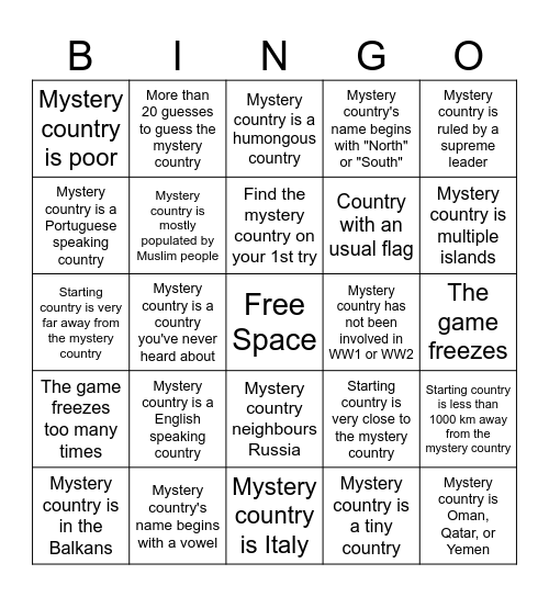 Globle Bingo Card