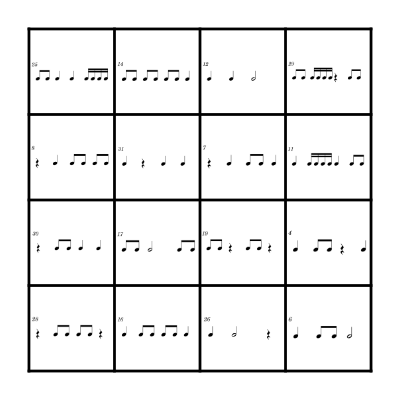 Ritmebingo zestiende t/m half Bingo Card