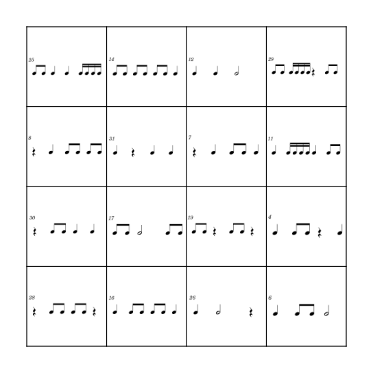Ritmebingo zestiende t/m half Bingo Card
