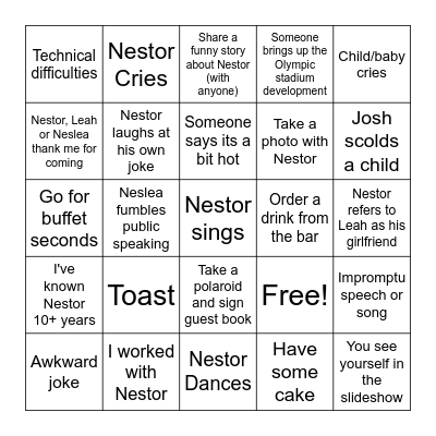 NESTOR BINGO Card