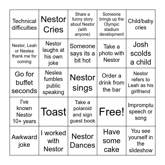 NESTOR BINGO Card