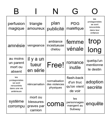Dramatiques K Bingo Card