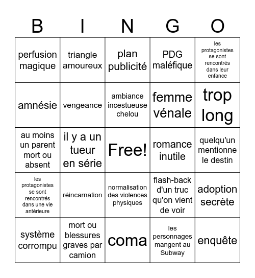 Dramatiques K Bingo Card