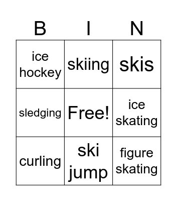Winter sports Bingo Card