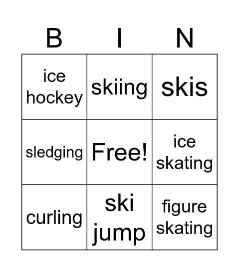 Winter sports Bingo Card