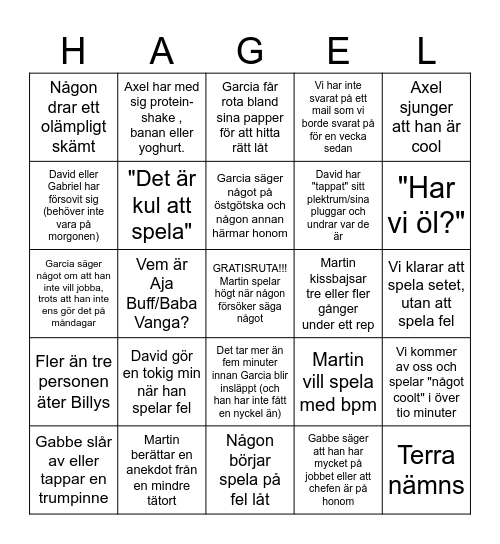 Hagel 2026 Bingo Card