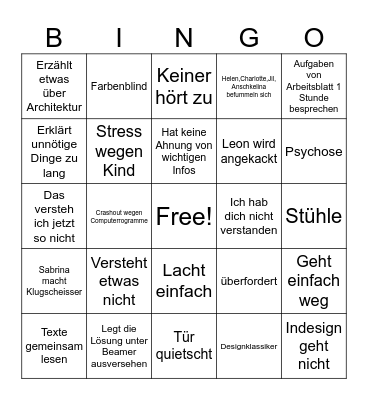 GMT Unterricht Bingo Card