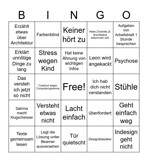 GMT Unterricht Bingo Card