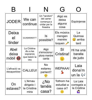 Musicals'chior Bingo Card