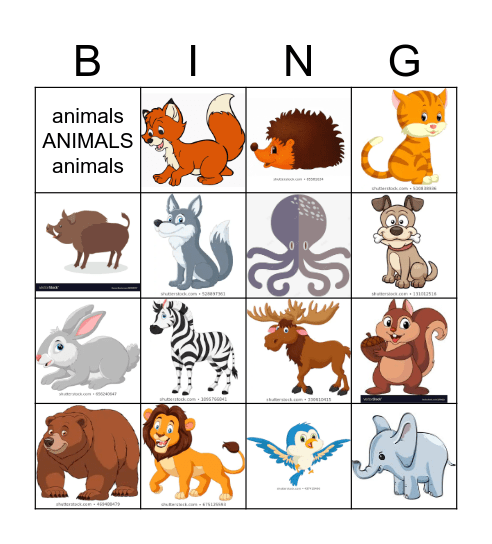 Animal BING! Bingo Card