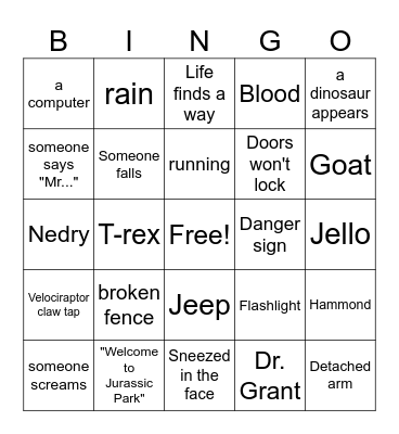 Jurassic Park Bingo Card
