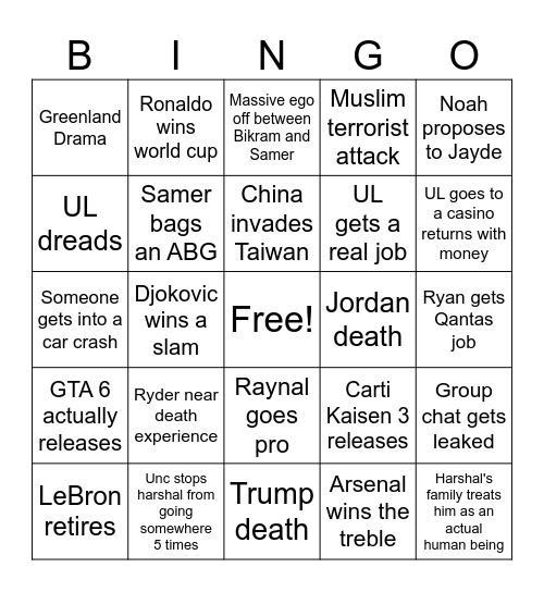 2026 Bingo Card