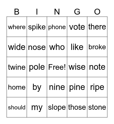 Lessons 55&56 Bingo Card