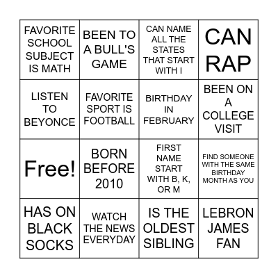 PEOPLE BINGO Card