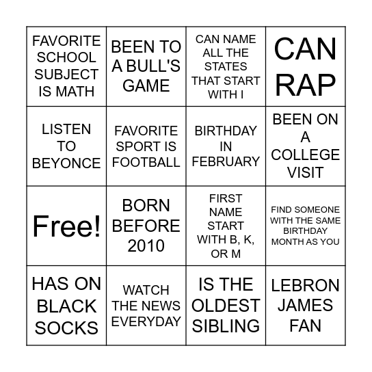 PEOPLE BINGO Card