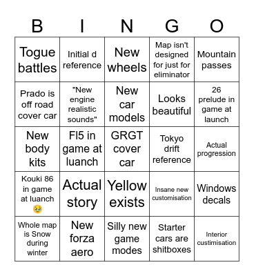 Fh6 developer's direct predictions Bingo Card