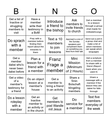Member Work Bingo Card
