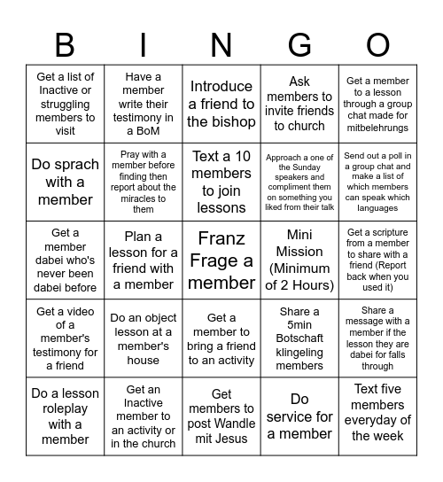 Member Work Bingo Card