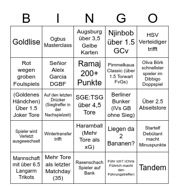 Matchday 19 Bingo Card