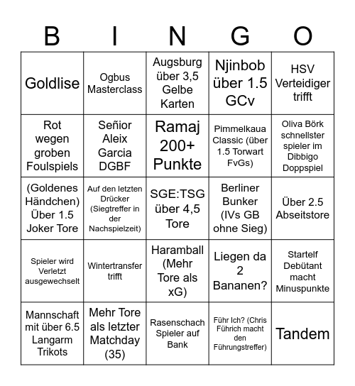 Matchday 19 Bingo Card