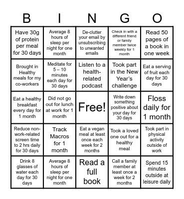 Wellness Bingo Card