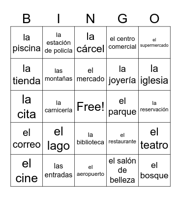 Los Lugares y los Eventos Bingo Card
