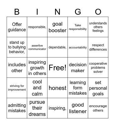 Leading By Example Bingo Card
